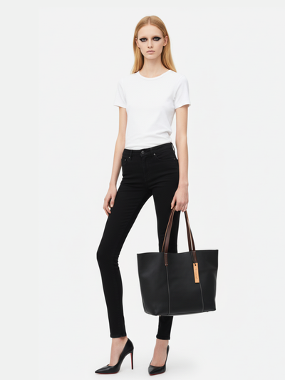 Tote Bag Grande Drippy em Couro Canva Black