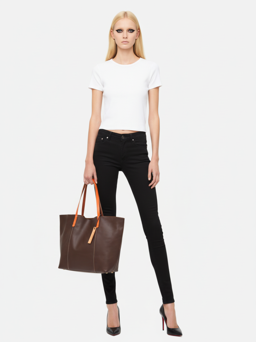 Tote Bag Grande Drippy em Couro Chocolate