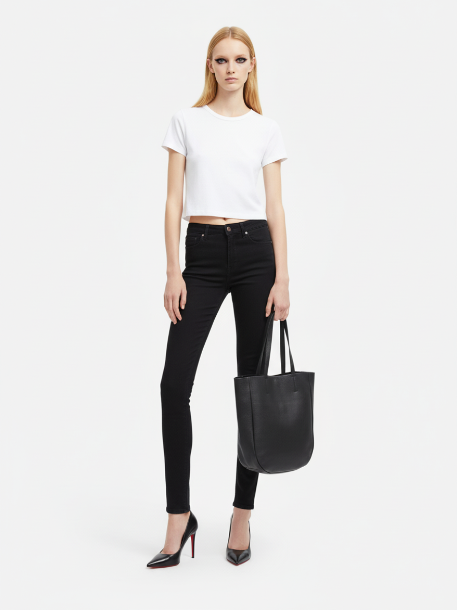 Tote Bag Média Drippy em Couro Navy Black