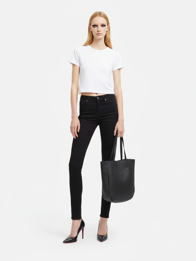 Tote Bag Média Drippy em Couro Navy Black