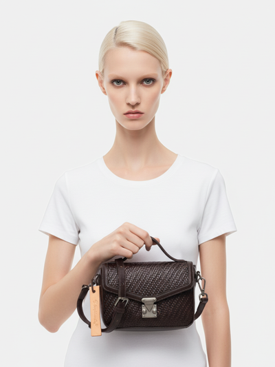 Tondo Crossbody Bag in Coffee Weaved Leather 