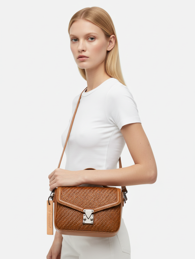 Tondo Crossbody Bag in Brown Mink Woven Leather 