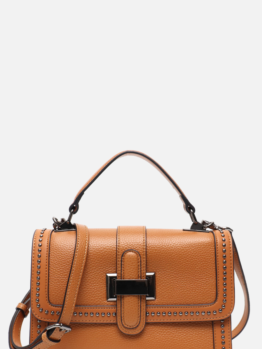 Bolsa Tiracolo Symmetry 23 em Couro Mink Brown Rebitado