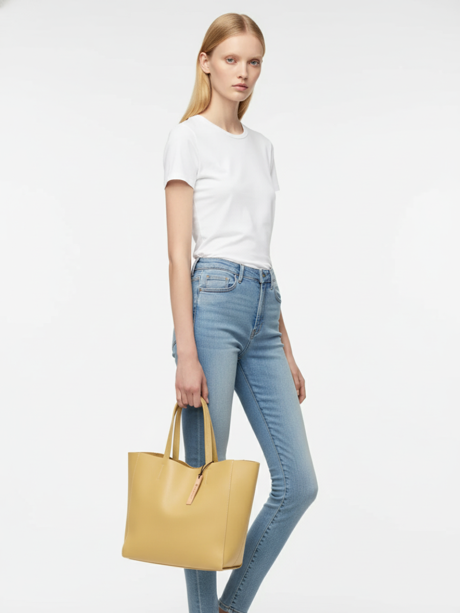 Bongo Medium Tote Bag in Fresh Yellow Leather 