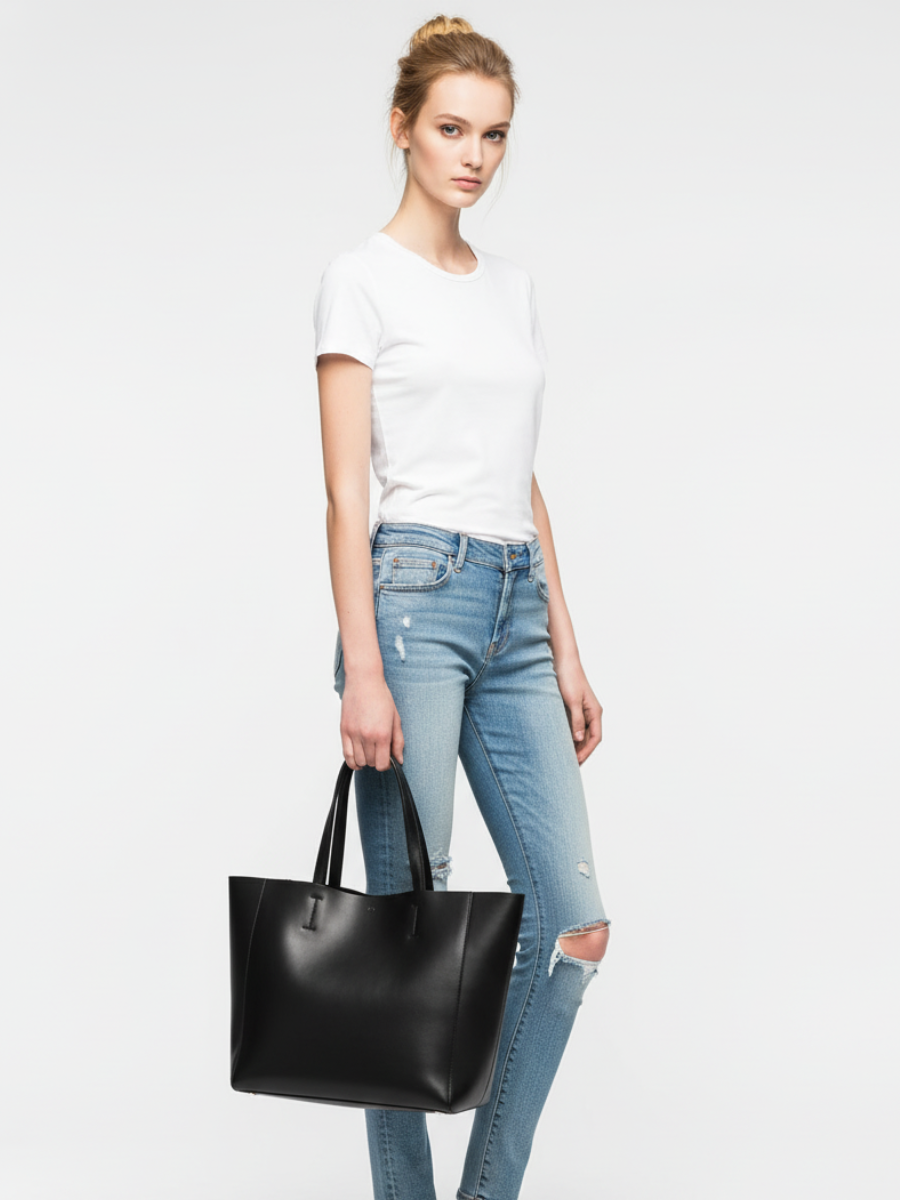 Tote Bag Bongo Média em Couro Navy Black