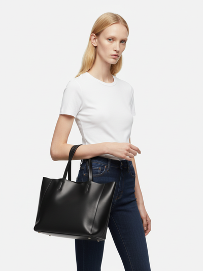 Bongo Medium Tote Bag in Navy Black Leather 