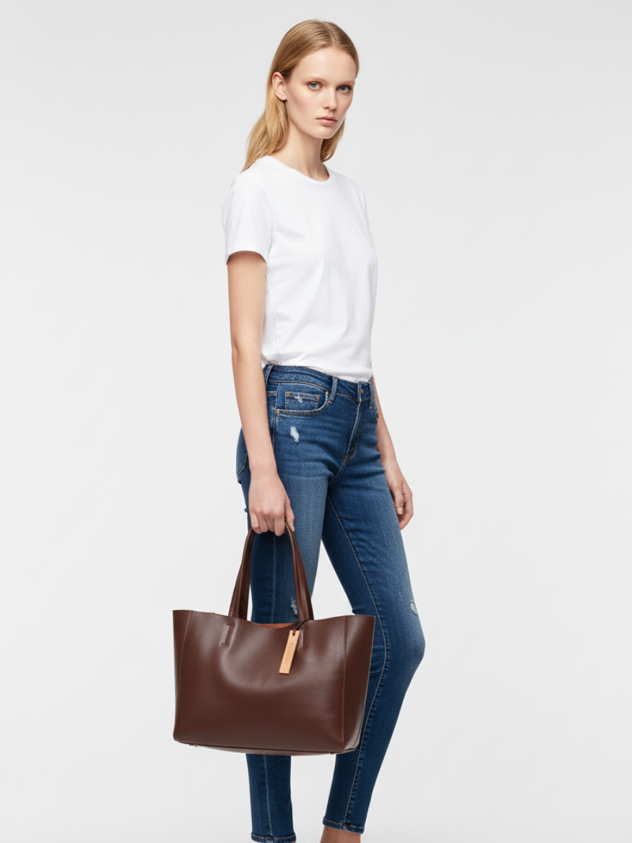 Large Bongo Tote Bag in Chocolate Leather 