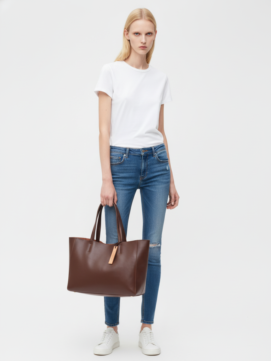 Large Bongo Tote Bag in Chocolate Leather 