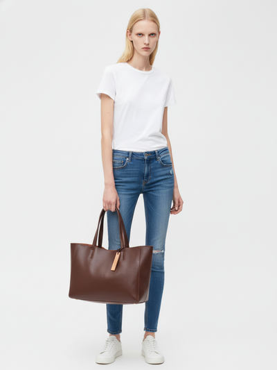 Large Bongo Tote Bag in Chocolate Leather 