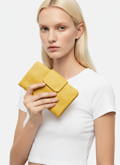 Small Slung Clutch in Light Yellow Leather 